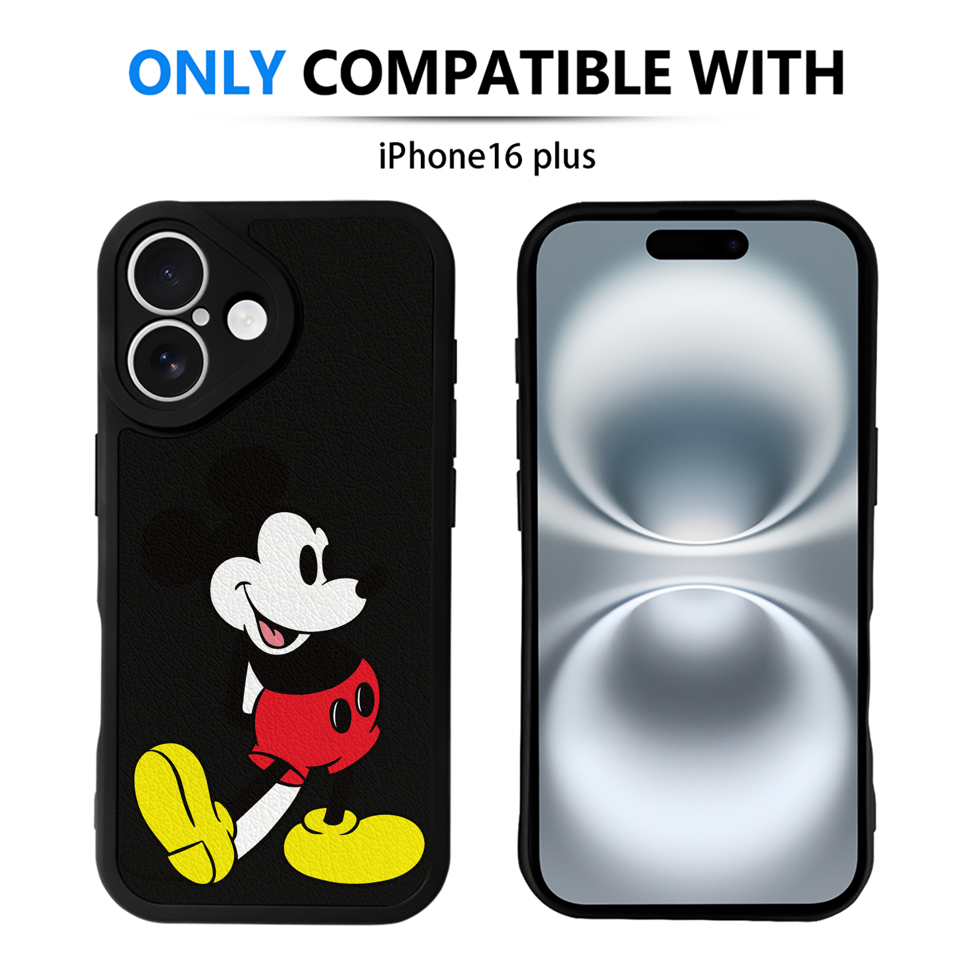（画像用） ミッキーマウス Mickey Mouse 【iPhone 16シリーズ対応】シリコンスマホケース（レザー調） 材質：シリコン